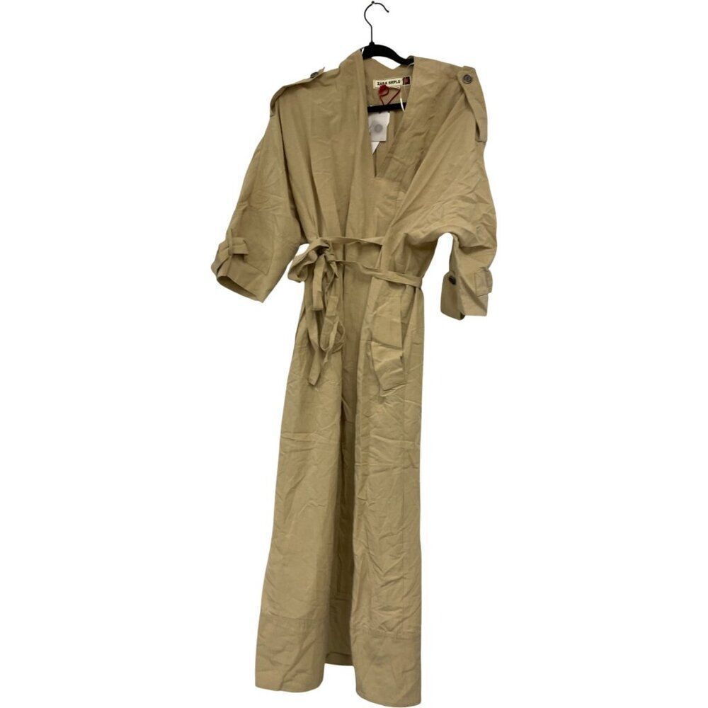 Zara SRPLS Womens Maxi Dress XS S Tan Beige Half Sleeve Belt Tie 2694/215 NWT